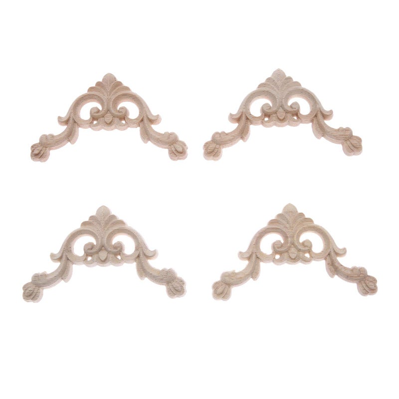 MUXSAM Wood Carved Appliques  Furniture Onlay Decals  4-Pack Unpaint Carvings for Cabinet Cupboard Fireplace Dresser Headboard Wall Door Mirror Wardrobe Pews Closet Frame Decor 14x14cm/5.51""x5.51"" - Image 2