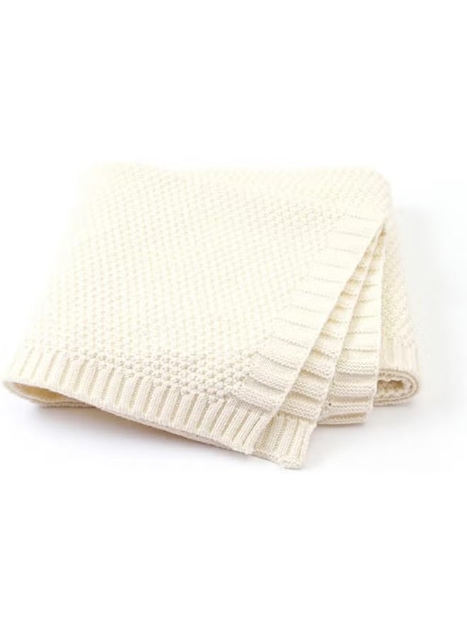 Baby Blanket Knitted, 100% Cotton Knitted Cellular Toddler Blankets, Baby Nursery and Stroller Blanket for Newborn Boys and Girls (80x100cm, Off white) - Image 1
