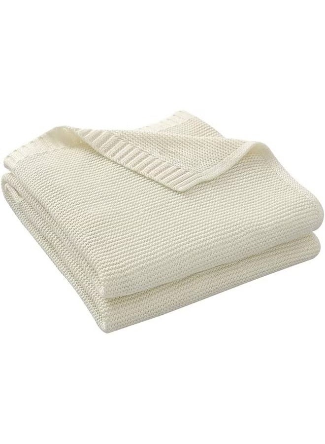 Baby Blanket Knitted, 100% Cotton Knitted Cellular Toddler Blankets, Baby Nursery and Stroller Blanket for Newborn Boys and Girls (80x100cm, Off white) - Image 2