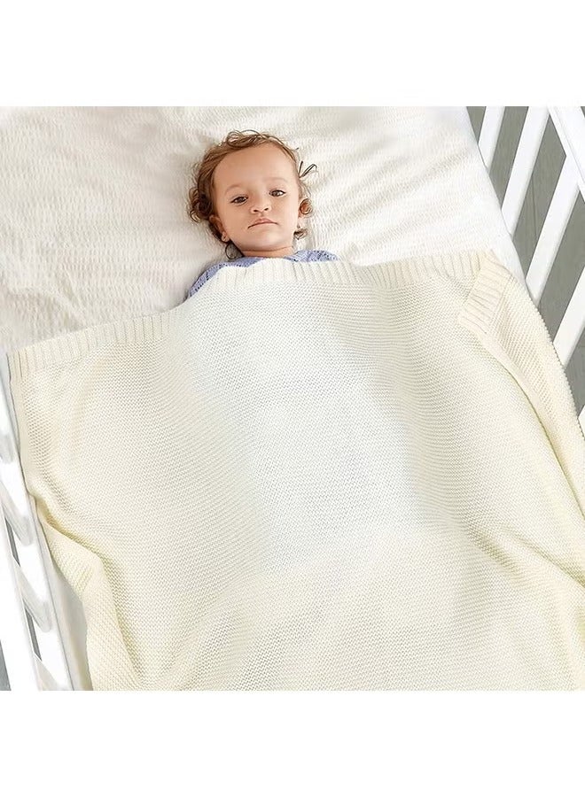 Baby Blanket Knitted, 100% Cotton Knitted Cellular Toddler Blankets, Baby Nursery and Stroller Blanket for Newborn Boys and Girls (80x100cm, Off white) - Image 3