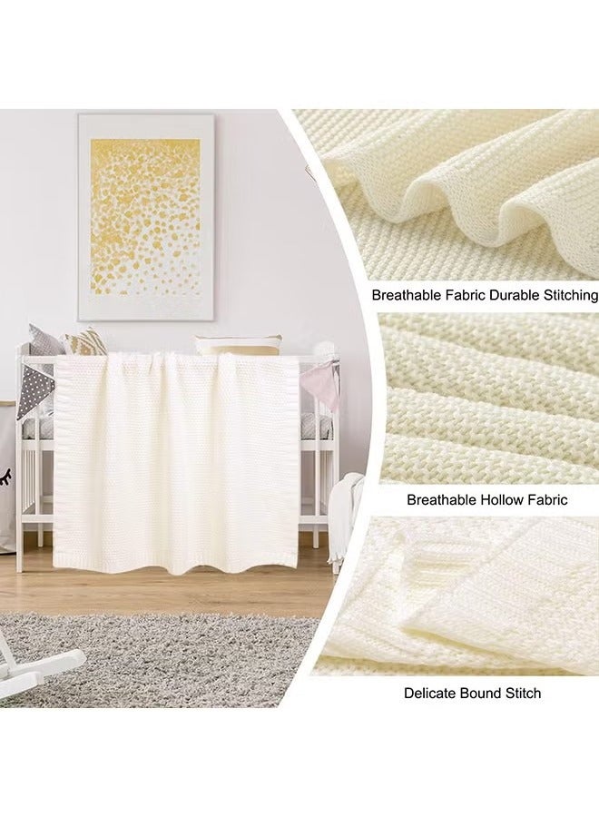 Baby Blanket Knitted, 100% Cotton Knitted Cellular Toddler Blankets, Baby Nursery and Stroller Blanket for Newborn Boys and Girls (80x100cm, Off white) - Image 4