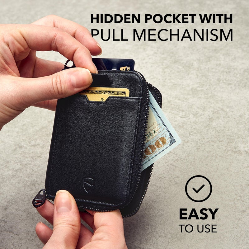 Vaultskin NOTTING HILL Minimalist Leather Zipper Wallet for Women and Men: Slim Multi Cardholder with RFID Blocking and Keychain Ring (Black) - Image 2