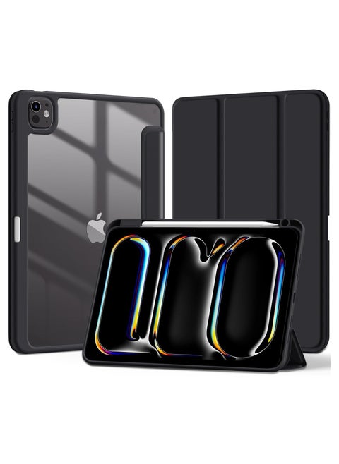 Compatible with iPad Pro 11 Inch Case 2024 (M4, 5th Gen) with Pencil Holder, Clear Transparent Back for iPad 11 Pro Case, Support Pencil Pro and Pencil (USB-C) Auto Wake/Sleep (Black)