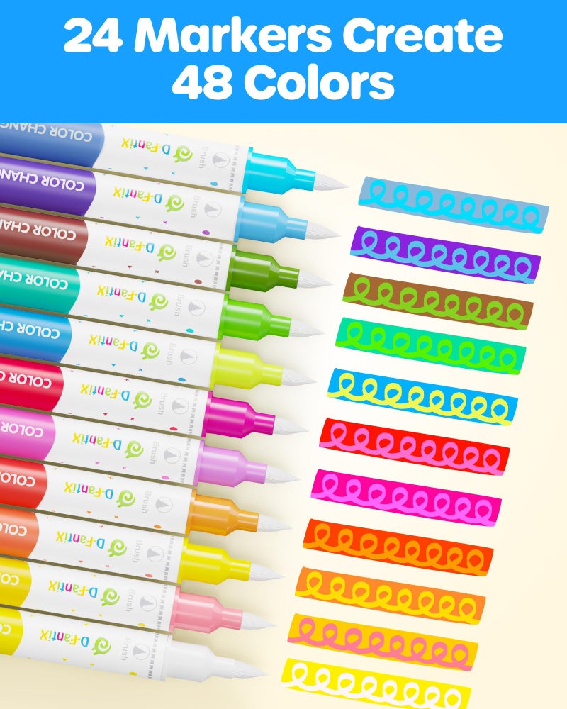 D-FantiX Color Changing Markers for Kids Adults, 24 Pack 48 Colors Dual Tip Magic Drawing Pens Art Supplies, Fun Arts and Crafts Coloring Set, Christmas Stocking Stuffers Gifts for Boys Girls Teens - Image 3