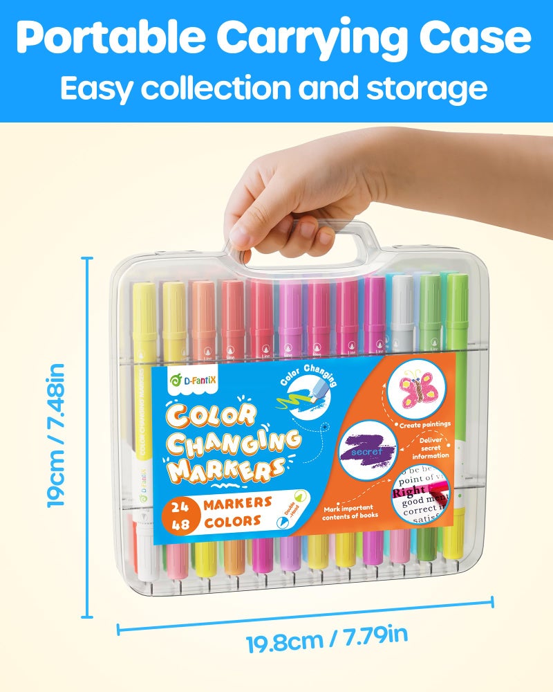 D-FantiX Color Changing Markers for Kids Adults, 24 Pack 48 Colors Dual Tip Magic Drawing Pens Art Supplies, Fun Arts and Crafts Coloring Set, Christmas Stocking Stuffers Gifts for Boys Girls Teens - Image 5