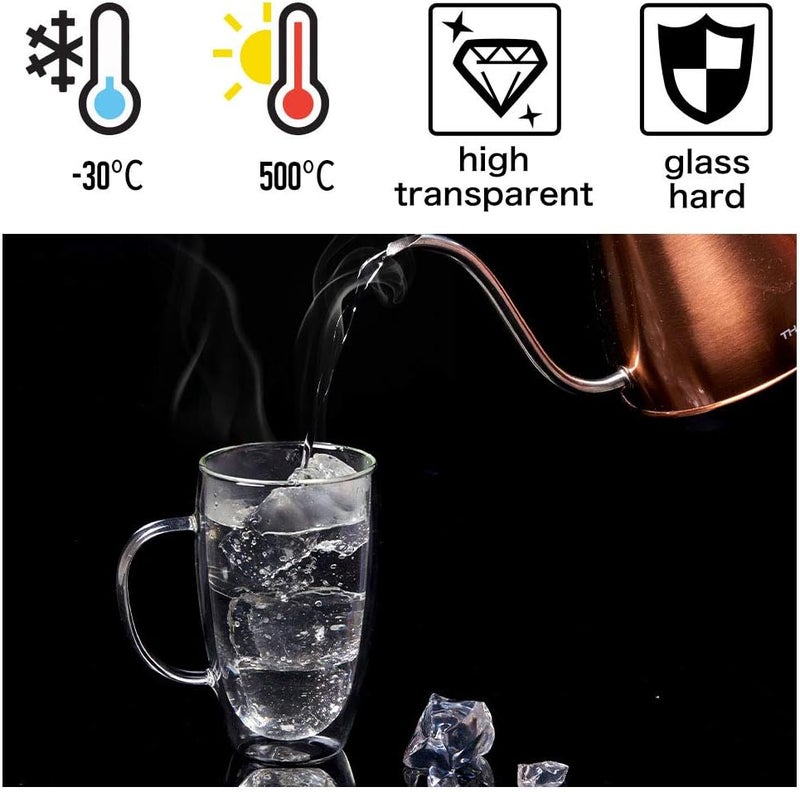 EZOWare Set of 4 200 ML Double Wall Coffee Mug Set, 8oz Clear Glass Thermal Insulated Cups with Handles for Hot or Cold Beverages, Espresso, Coffee, Cappuccino… - Image 3