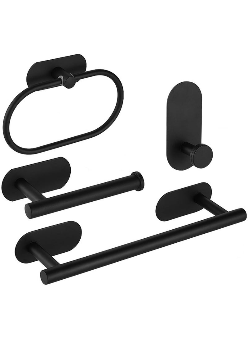 Generic Bathroom Hardware 4 Set, Matte Black Bathroom Accessories Set, Stainless Steel Towel Bar Set Wall Mounted Include 16.5" Bathroom Towel Rack, Toilet Paper Holder, Towel Ring, Robe Hooks (Black)  - Image 1