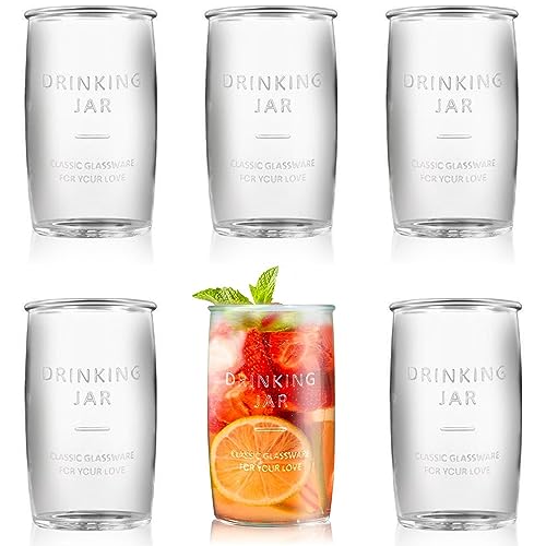 Dingerjar 20 OZ Glass Cup Set of 6, Elegance Modern Simplicity Drinking Glasses Tumblers for Cold Drinks, Cocktails, and Beverages. - Image 1