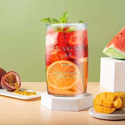 Dingerjar 20 OZ Glass Cup Set of 6, Elegance Modern Simplicity Drinking Glasses Tumblers for Cold Drinks, Cocktails, and Beverages. - Image 4