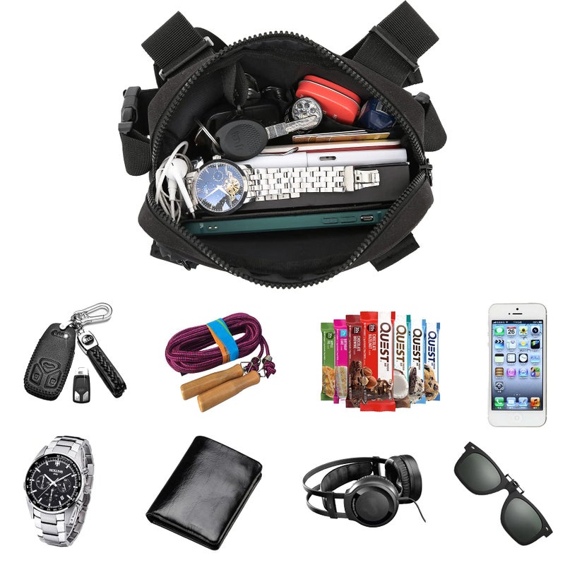 Muserise Outdoor Sports Utility Pack, Tactical EDC Bag For Men, Lightweight Conceal Pouch Holster, Rig Vest With Built-In Phone Holder For Workouts, Cycling & Hiking (Black) - Image 5