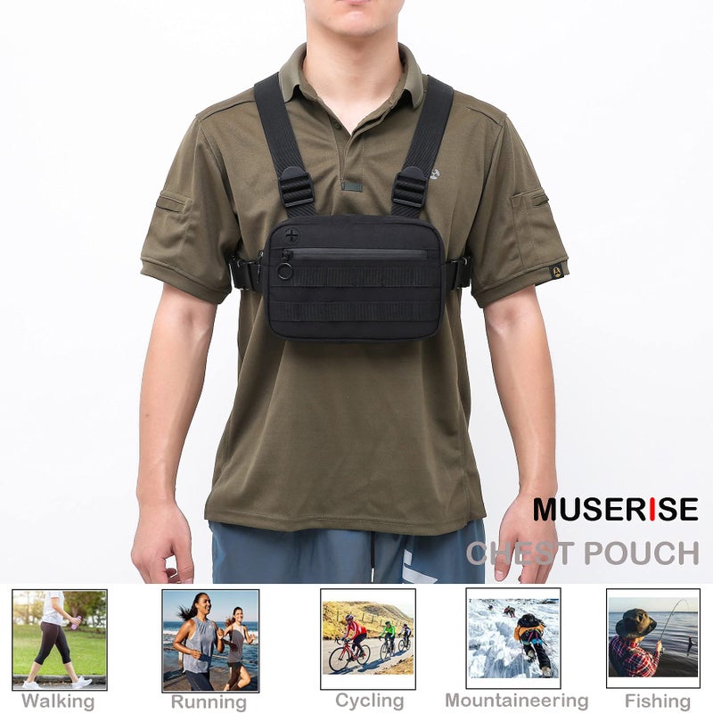 Muserise Outdoor Sports Utility Pack, Tactical EDC Bag For Men, Lightweight Conceal Pouch Holster, Rig Vest With Built-In Phone Holder For Workouts, Cycling & Hiking (Black) - Image 3