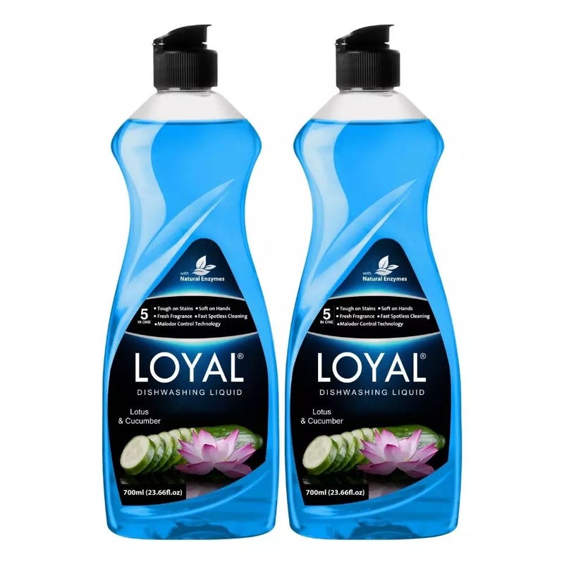 Loyal 5 In 1 Lotus And Cucumber Fragranced Dishwashing Liquid With Natural Enzymes- 2X700ml