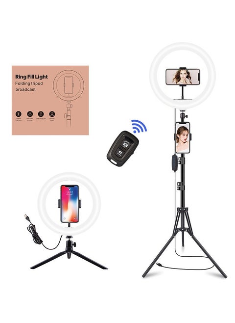 Selfie Ring Light，Extendable Tripod Stand & Phone Holders，stand used both on the desktop or floor，Tripod with fill light