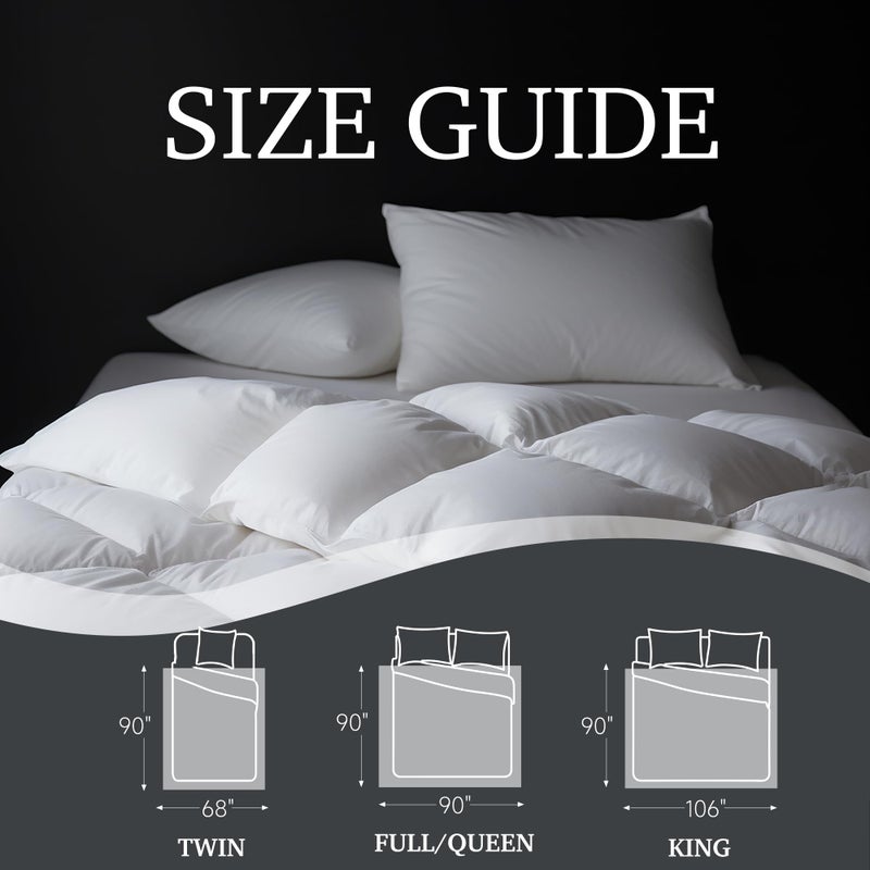 Hotel Grand Luxury White Goose Feather Down Fiber Comforter Full Queen Size, 100% Cotton All Season Duvet Insert Queen, Medium Warmth Bedding Comforter with 8 Corner Loops, White 90x90 Inch - Image 2