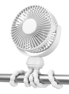 Mini Portable Stroller Fan, Battery Operated Small Clip on Fan, Detachable 3 Speed Rechargeable 360° Rotate Flexible Tripod Handheld Desk Cooling Fan for Car Seat Crib Treadmill Travel White