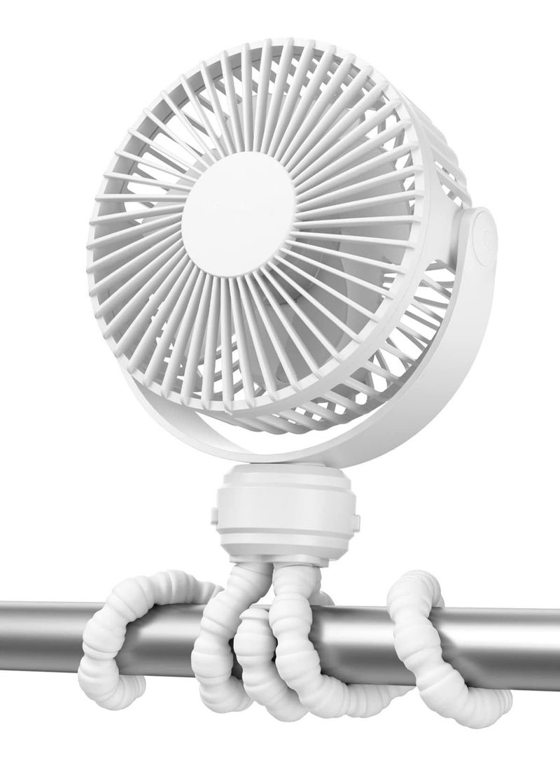 Beauenty - Mini Portable Stroller Fan, Battery Operated Small Clip on Fan, Detachable 3 Speed Rechargeable 360° Rotate Flexible Tripod Handheld Desk Cooling Fan for Car Seat Crib Treadmill Travel White - Image 1