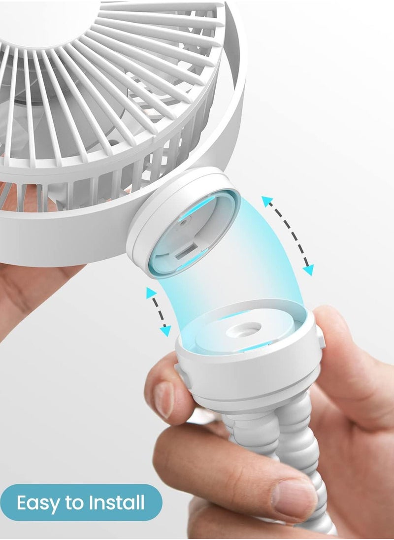 Beauenty - Mini Portable Stroller Fan, Battery Operated Small Clip on Fan, Detachable 3 Speed Rechargeable 360° Rotate Flexible Tripod Handheld Desk Cooling Fan for Car Seat Crib Treadmill Travel White - Image 1