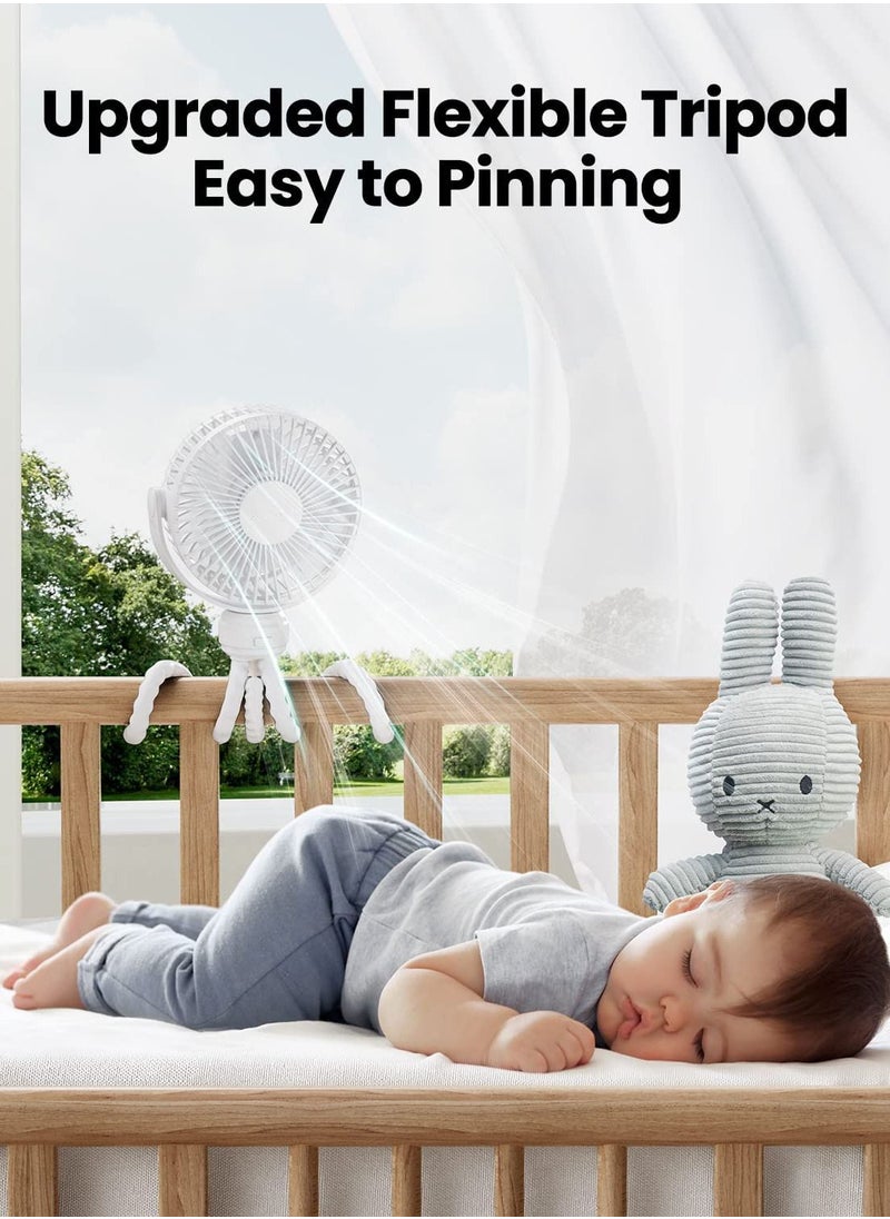 Beauenty - Mini Portable Stroller Fan, Battery Operated Small Clip on Fan, Detachable 3 Speed Rechargeable 360° Rotate Flexible Tripod Handheld Desk Cooling Fan for Car Seat Crib Treadmill Travel White - Image 1