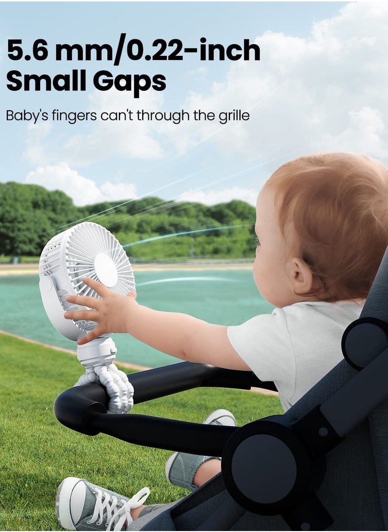 Beauenty - Mini Portable Stroller Fan, Battery Operated Small Clip on Fan, Detachable 3 Speed Rechargeable 360° Rotate Flexible Tripod Handheld Desk Cooling Fan for Car Seat Crib Treadmill Travel White - Image 1