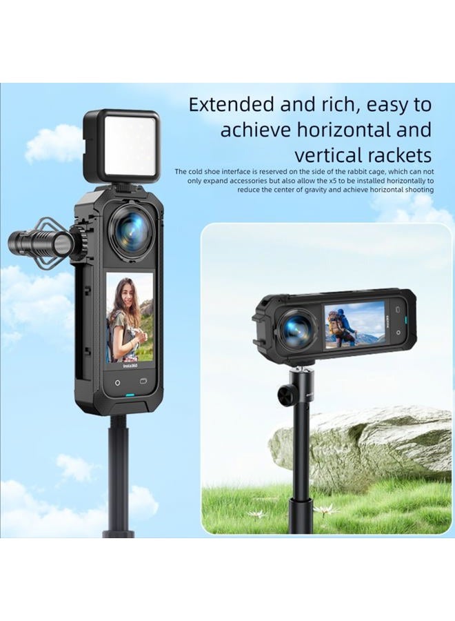 PCTC Protective Case Cage for Insta-360 X5 with Mini Tripod for Insta360 X5,Magnetic Quick Release Interface with 2 Cold Shoe Mount and 1/4" Threads - Image 3