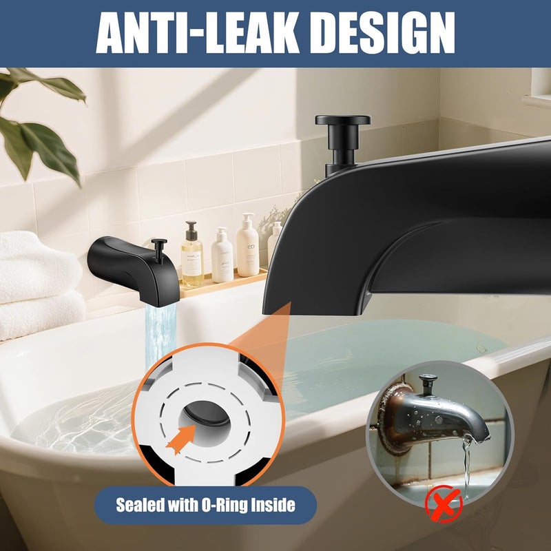 TEVIORA Tub Spout with Pull Down Diverter – Slip-Fit Bathtub Faucet Spout Replacement, 1/2” Copper Pipe Connection, Easy Installation, Universal for Bathroom Shower (Matte Black) - Image 2