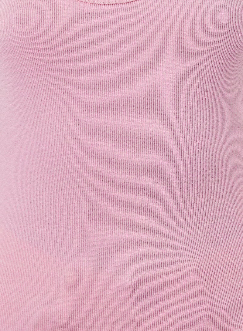 trendyol Light Pink Stretch Corded Knitted Undershirt - Pool Collar, Body Fitted - Image 3