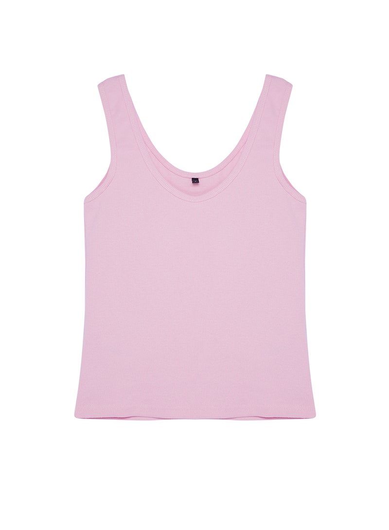trendyol Light Pink Stretch Corded Knitted Undershirt - Pool Collar, Body Fitted - Image 4
