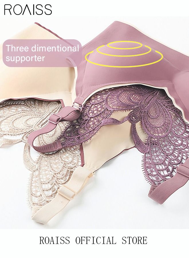 roaiss Women's Butterfly Latex Lace Bralette High Elastic Push Up Padded Daily Leisure Comfort Breathable Soft Cup Bras Sweet Romantic Underwear Lingerie Underclothes Purple  - Image 4