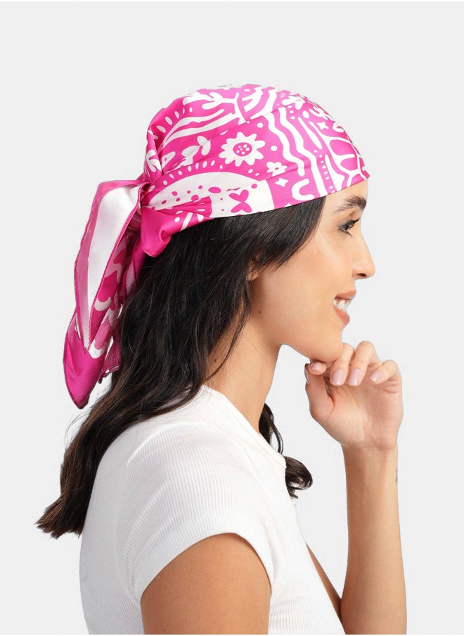 Clue - Satin Fuchsia Printed Scarf - Image 1