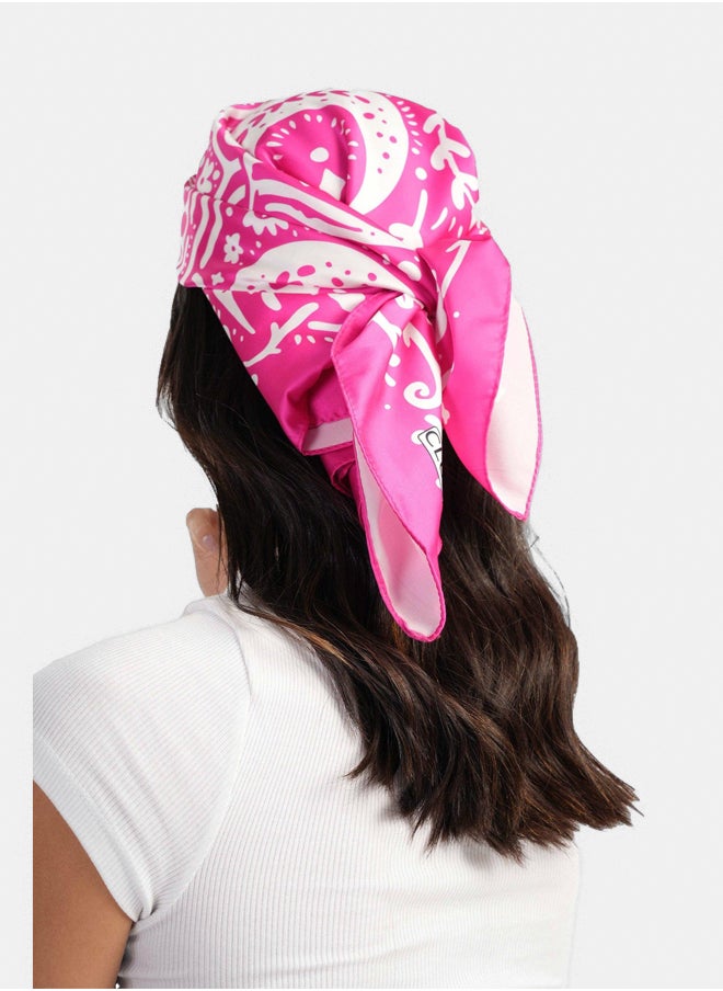 Clue - Satin Fuchsia Printed Scarf - Image 1