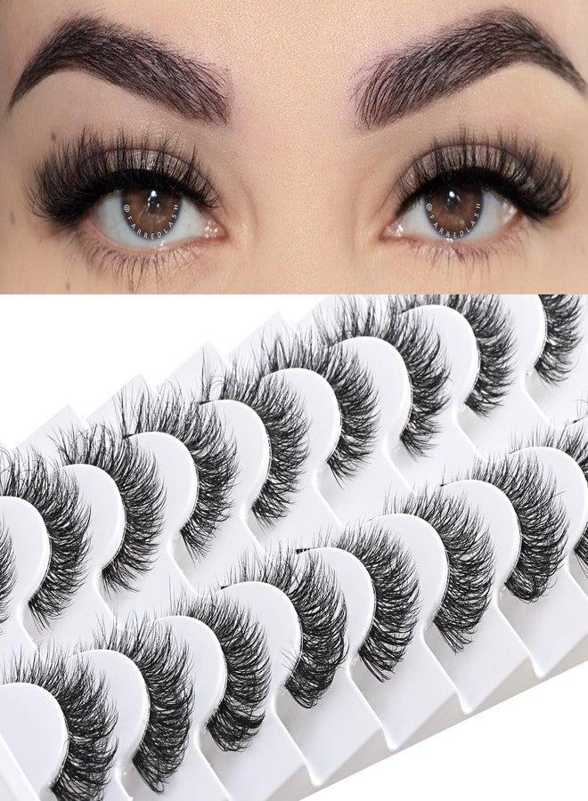 FARRED Cat Eye Lashes Natural False Eyelashes Wispy Eye Lash Fluffy Wispies Eyelash Natural Look 10 Pairs Clear Band Fake Lashes Pack Volume Mink Lash Strips Pestañas (Z06|8-14MM) - Image 1