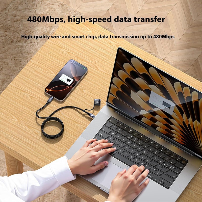 2m Charging Cord for Laptops Phones Devices 480mbps Data Synchronization Braided Aluminum 3 in 1 Cable Cable - Image 2