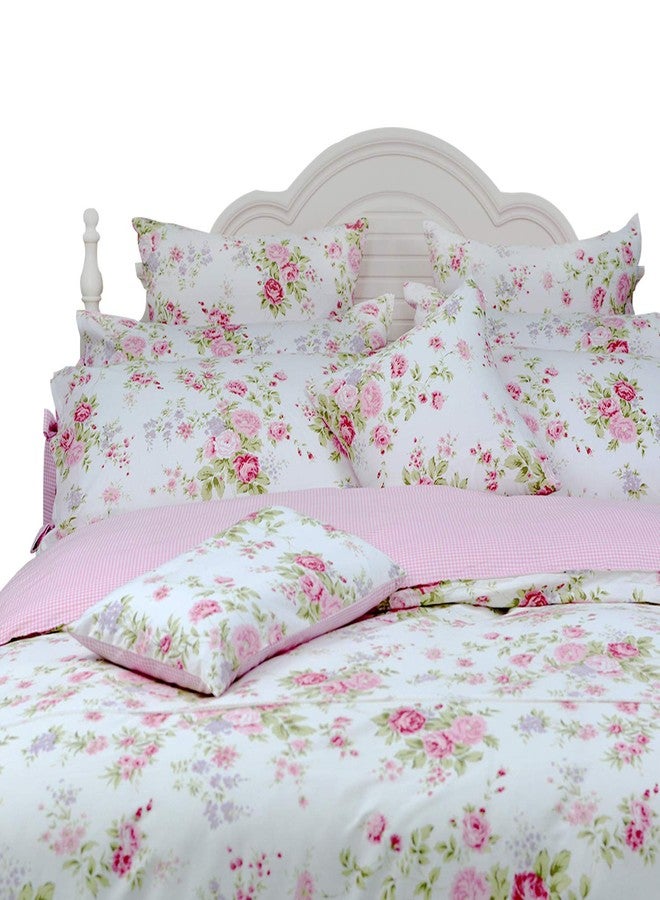 FADFAY Rose Floral Duvet Cover Set Pink Grid Cotton Girls Bedding with Hidden Zipper Closure 3 Pieces, 1duvet Cover & 2pillowcases,Twin Size - Image 1
