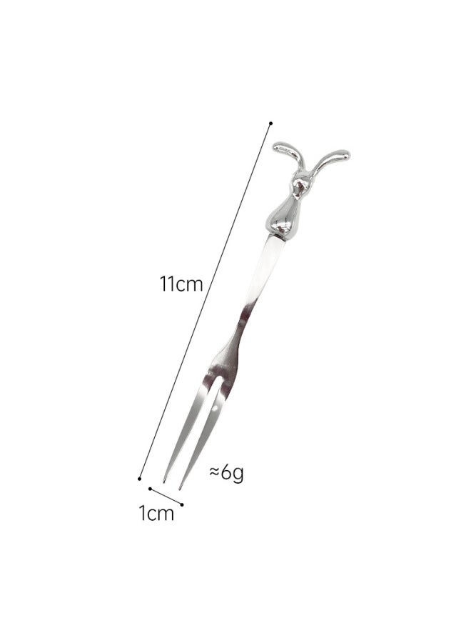 Creative Stainless Steel Spoon Rabbit Cartoon Stainless Steel Fork High Color Value Rabbit Year Spoon Fork Tableware Cute-Color:Rabbit Bifurcation