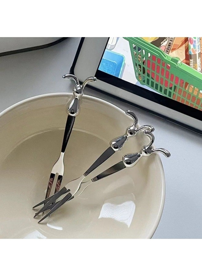 Creative Stainless Steel Spoon Rabbit Cartoon Stainless Steel Fork High Color Value Rabbit Year Spoon Fork Tableware Cute-Color:Rabbit Bifurcation