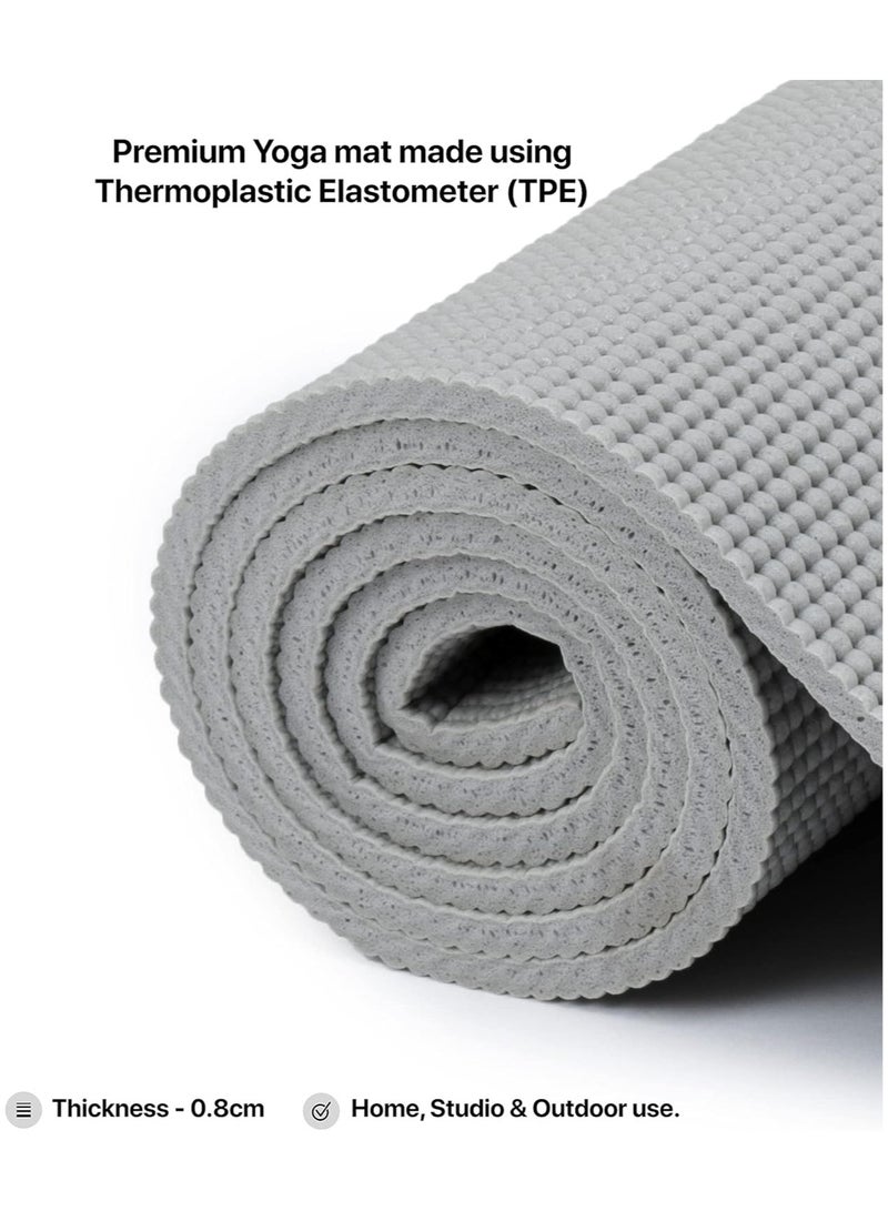 Premium German Technology Powered Yoga Mat of Thickness 8 mm | Material : TPE | For Workout, Yoga Fitness, Pilates and Meditation with Anti Skid Base | For Men & Women with Carry Bag