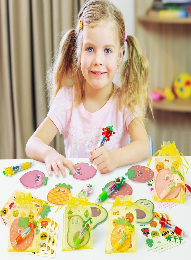 CY2SIDE Fruit Stationery Party Gift - 12 Pack Fruit Stationery Gifts Set Include 4-in-1 Ballpoint Pens Sticky Notes Stickers and Organza Tutti Party Favors Goodie Bag Fillers for School Rewards - Image 4