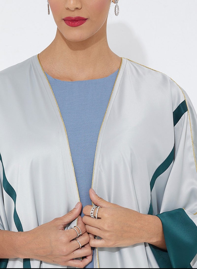 Rosette Abaya Gray Elegance Bisht - In Gold & Green Design  - Image 2