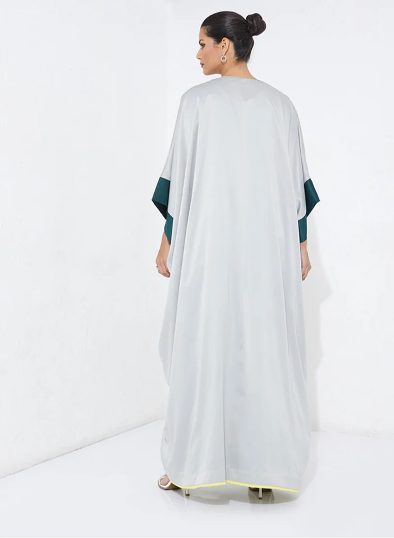 Rosette Abaya Gray Elegance Bisht - In Gold & Green Design