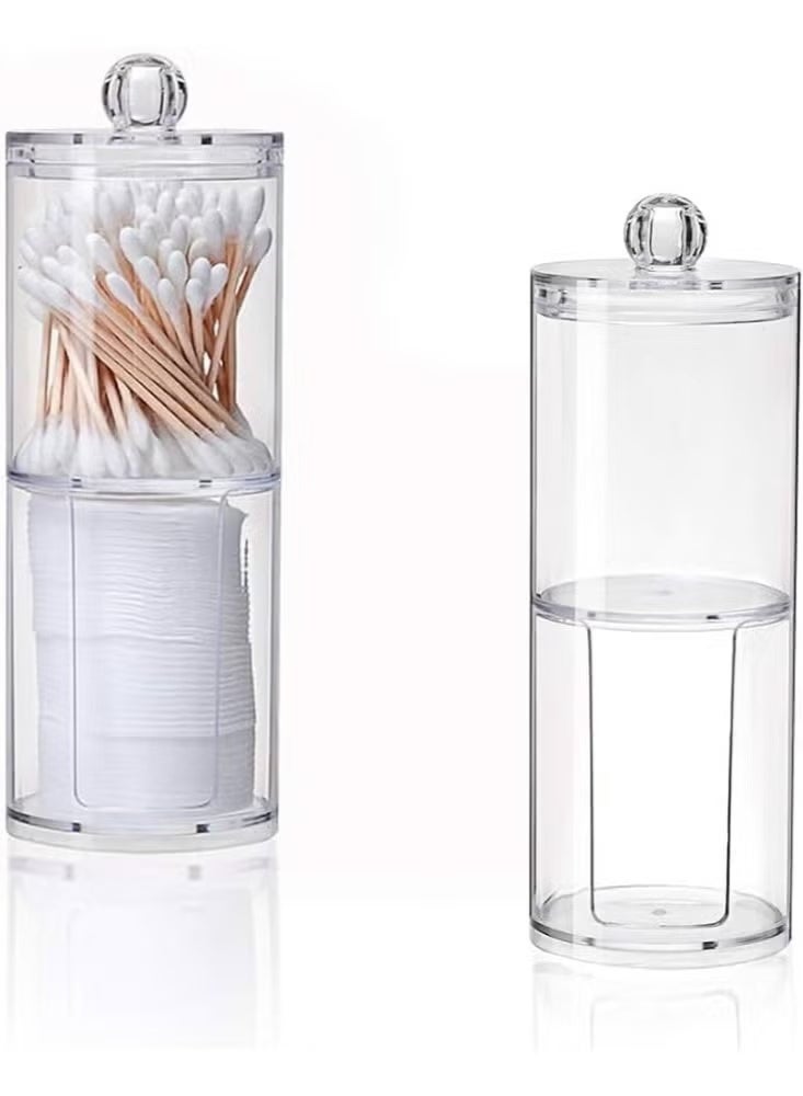 2 in 1 Clear Acrylic Cotton Swab Holder - Versatile Makeup Organizer with Lid, Cotton Swabs, Makeup Remover Pads, Cosmetics in Bathroom or Beauty Room - Image 1