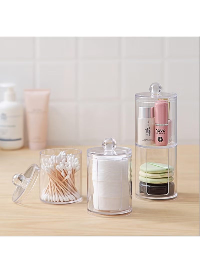 2 in 1 Clear Acrylic Cotton Swab Holder - Versatile Makeup Organizer with Lid, Cotton Swabs, Makeup Remover Pads, Cosmetics in Bathroom or Beauty Room - Image 2