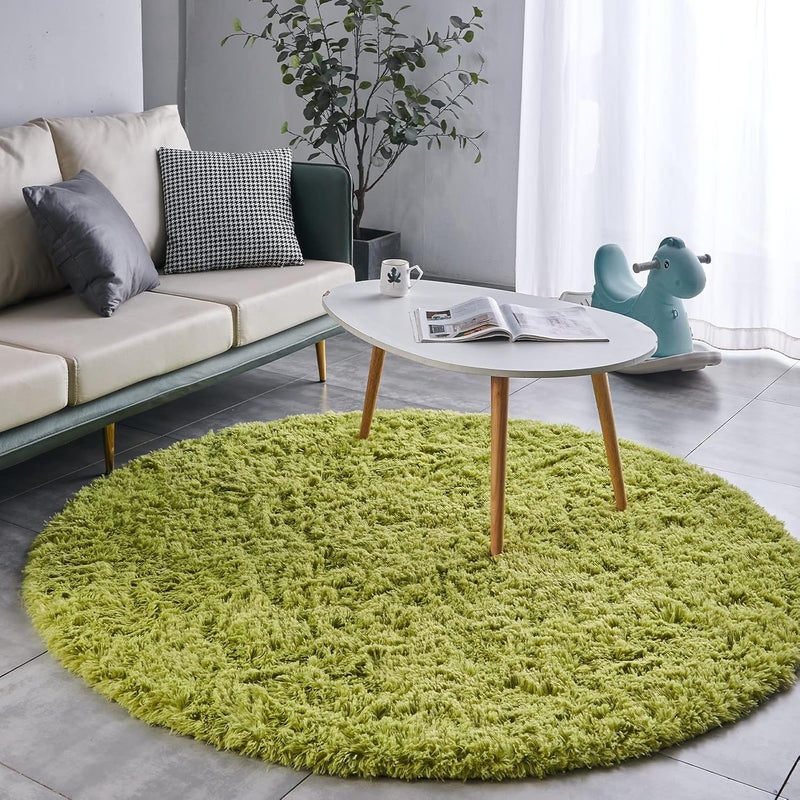 FJZFING Grass Green Round Rug Ultra-Soft Plush Modern 4x4 Circle Area Rug for Kid's Bedroom, Fluffy Shag Circular Rug for Nursery Room, Cute Grass Green Carpet for Teen's Room - Image 3