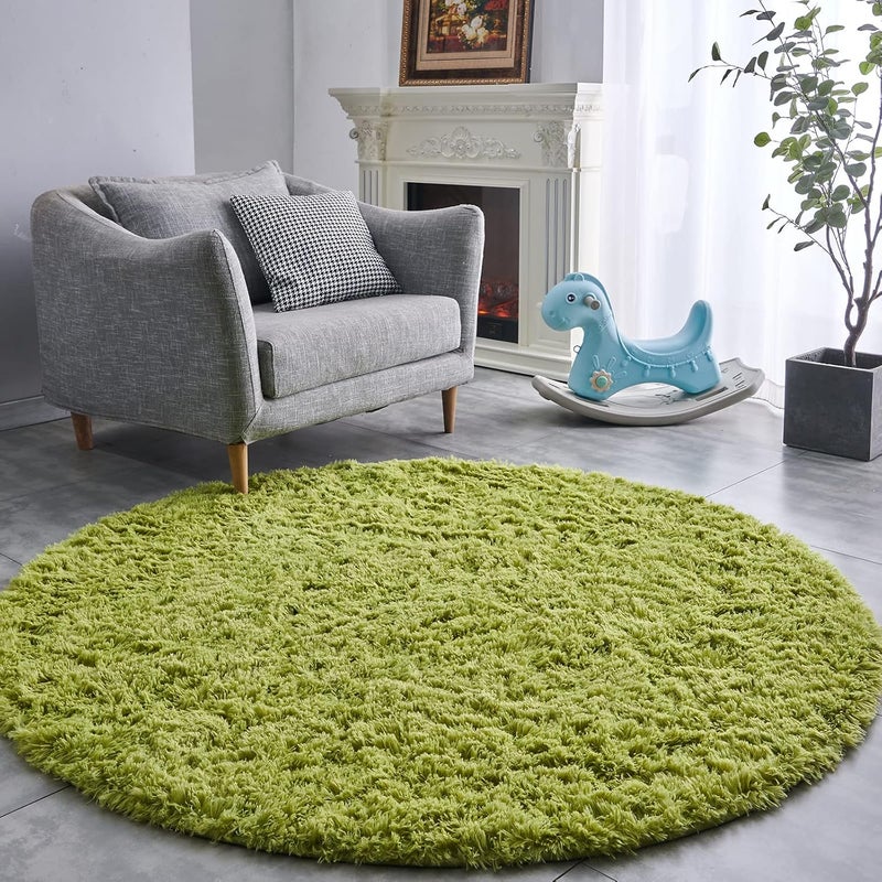 FJZFING Grass Green Round Rug Ultra-Soft Plush Modern 4x4 Circle Area Rug for Kid's Bedroom, Fluffy Shag Circular Rug for Nursery Room, Cute Grass Green Carpet for Teen's Room - Image 1
