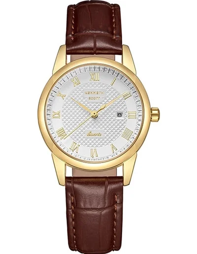 كينيث سكوت ساعة نسائية بعرض تناظري وسوار جلد بني