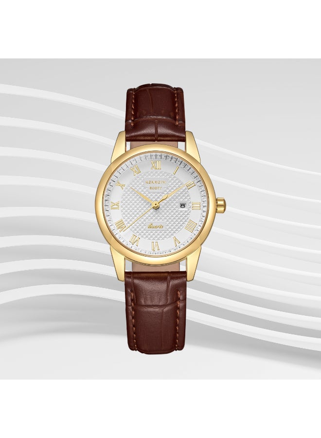 كينيث سكوت ساعة نسائية بعرض تناظري وسوار جلد بني - Image 1