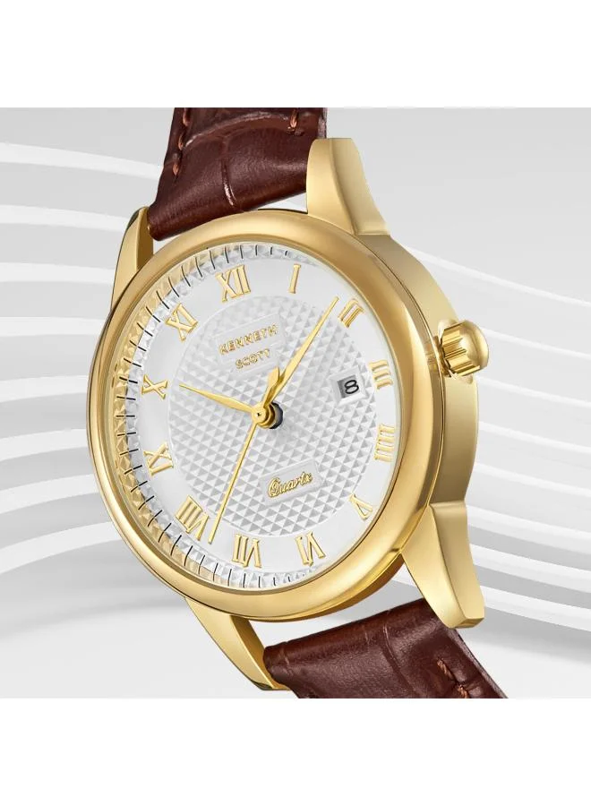 KENNETH SCOTT Women's Analog Display Watch With Brown Leather Strap - K23530-GLDI