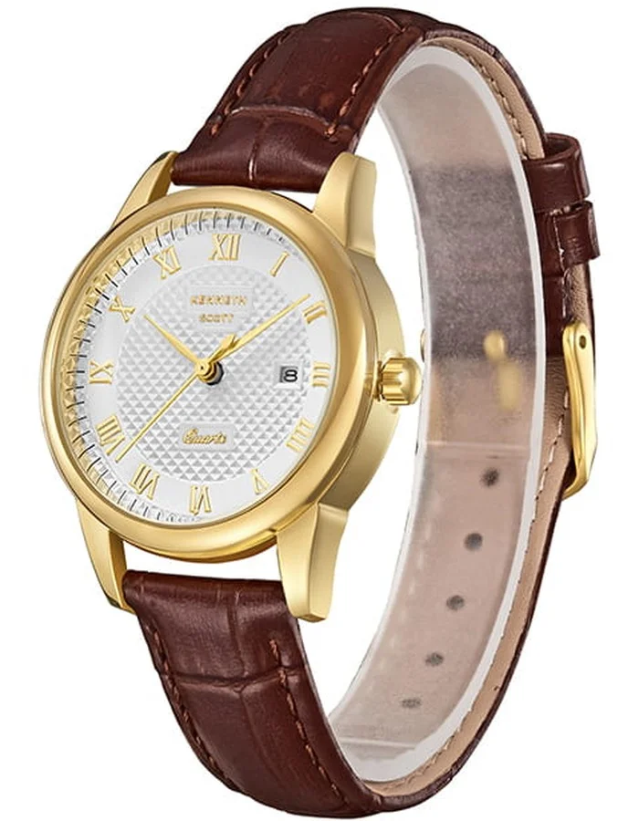 KENNETH SCOTT Women's Analog Display Watch With Brown Leather Strap - K23530-GLDI
