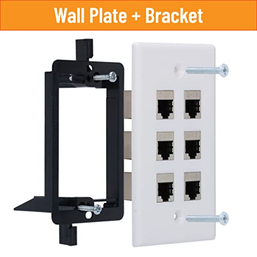 YOEMELY Cat7 Keystone Wall Plate 6 Port, 1 Gang RJ45 Wall Plate with Metal Coupler Female to Female and Single Gang Drywall Bracket for Ethernet Cables (White, 1 Pack) - Image 2