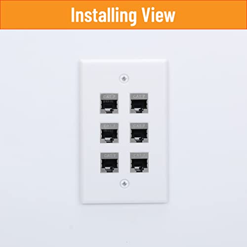 YOEMELY Cat7 Keystone Wall Plate 6 Port, 1 Gang RJ45 Wall Plate with Metal Coupler Female to Female and Single Gang Drywall Bracket for Ethernet Cables (White, 1 Pack) - Image 4