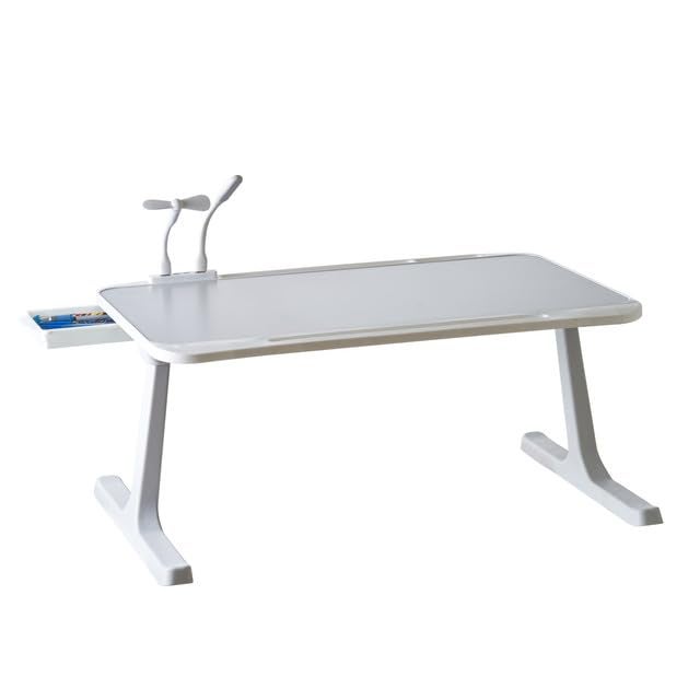 Tarkan USB Laptop Table for Bed, Foldable Study Desk for Kids, with Drawer, LED Light, Fan, Type C Cable, Work from Home Stand (Grey) - Image 5